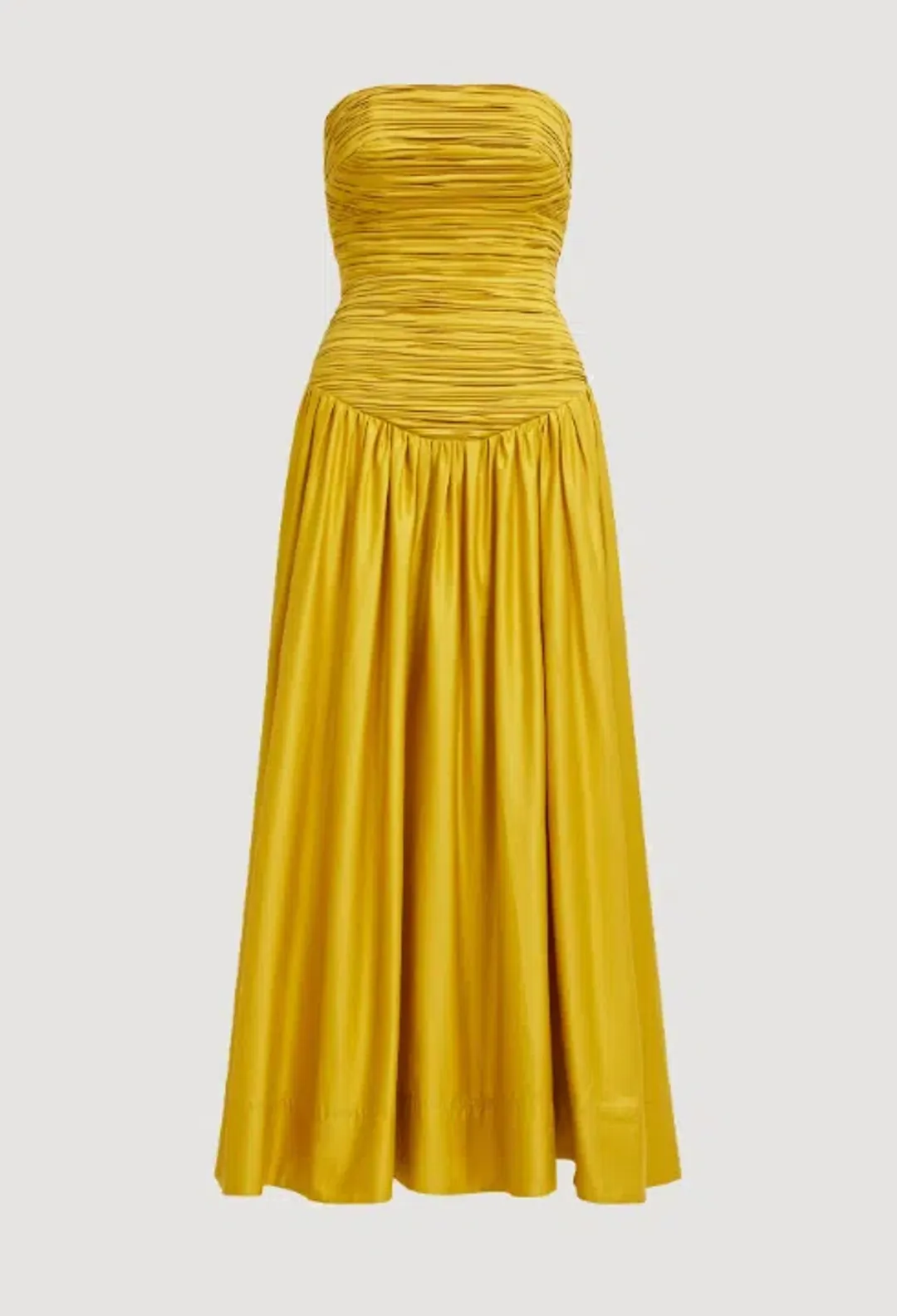 AJE Marigold Chartreuse Strapless Ruched Midi Dress SZ 14 (also fits 12) for rent on The Volte - main image