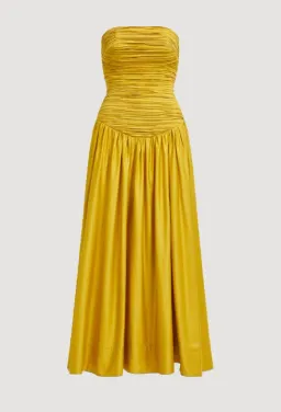AJE Marigold Chartreuse Strapless Ruched Midi Dress SZ 14 (also fits 12) for rent on The Volte - image 6