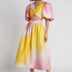 AJE Cloud Burst Cropped Top & Midi Skirt Set Ombre Pink & Yellow SZ 8 for rent on The Volte - image 2