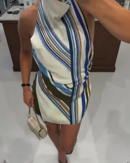 Sir The Label Thistle Halter Mini Dress in Blue Baiadera Size 1 AU 8 for rent on The Volte - image 3