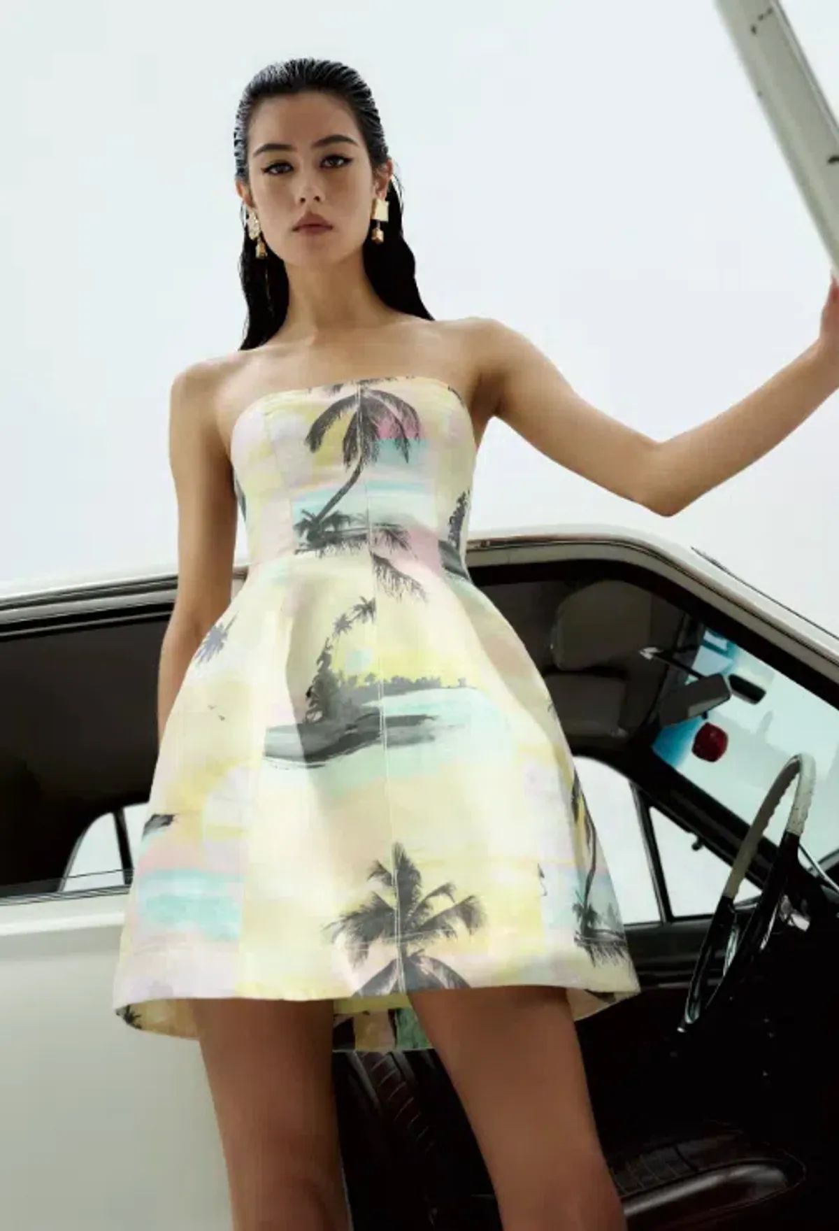 AJE Baret Strapless Mini Dress in Sunset Sky size 6 for rent on The Volte - main image