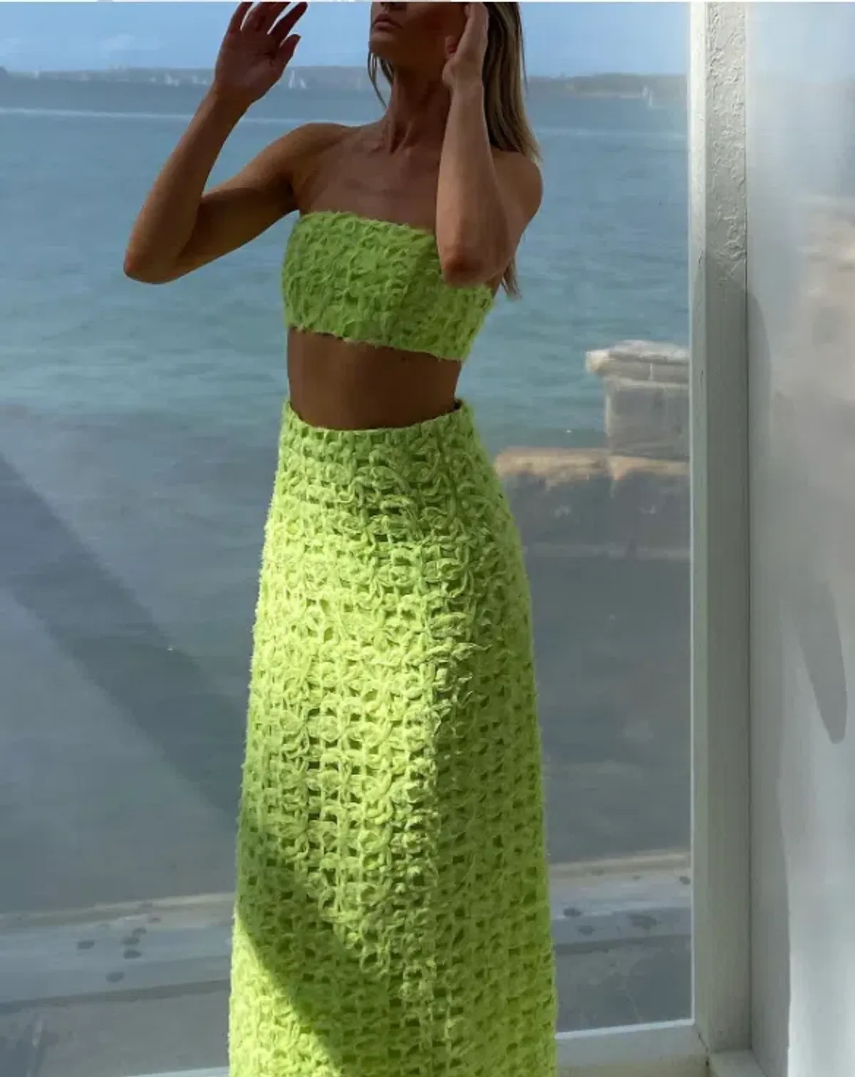 AJE Quintette Lattice Chiffon Bandeau Top & Skirt Set Lime Green SZ 8 - Image 6