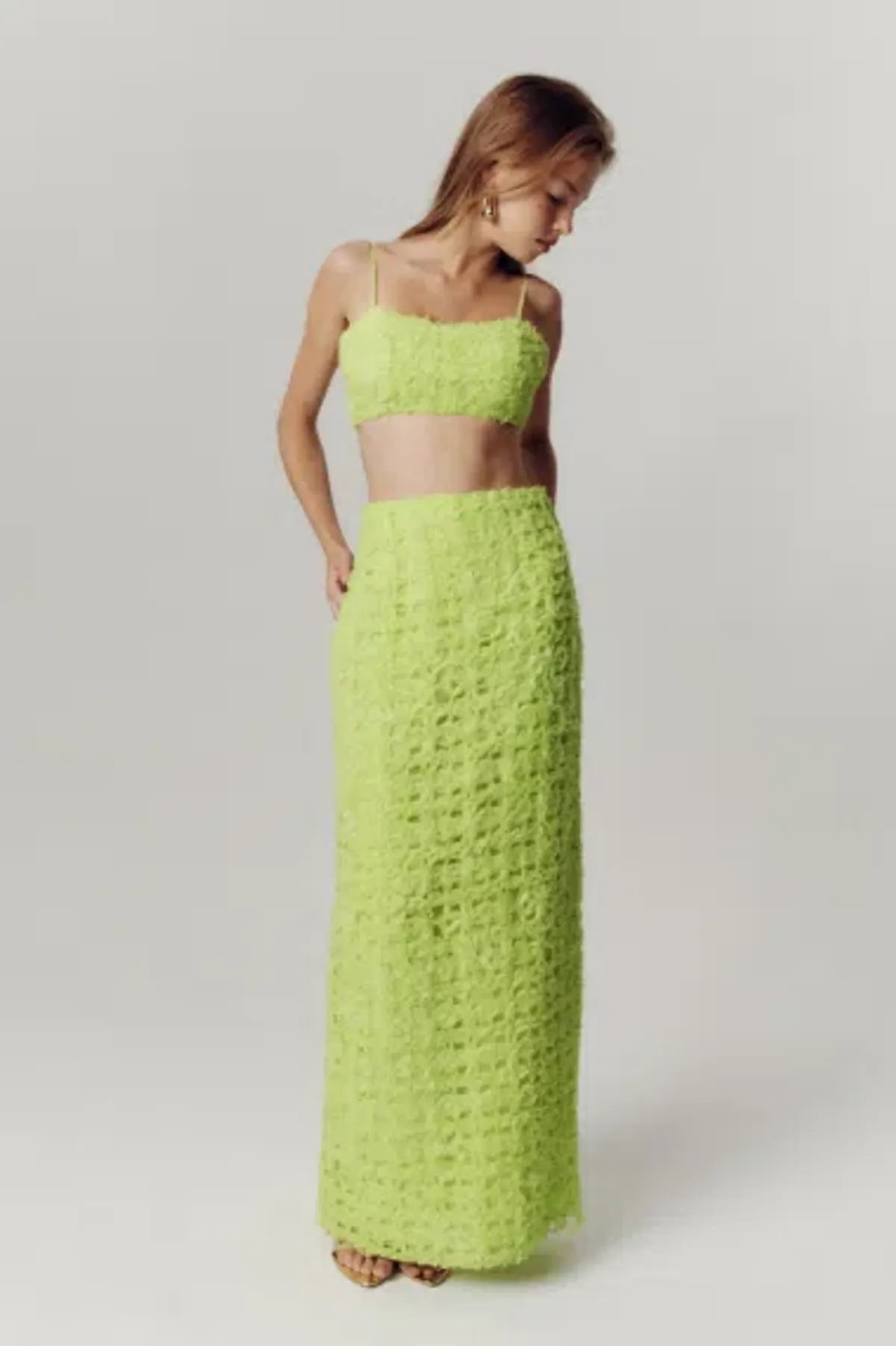 AJE Quintette Lattice Chiffon Bandeau Top & Skirt Set Lime Green SZ 8 - Image 3