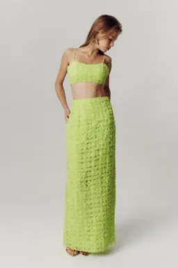 AJE Quintette Lattice Chiffon Bandeau Top & Skirt Set Lime Green SZ 8 for rent on The Volte - image 3