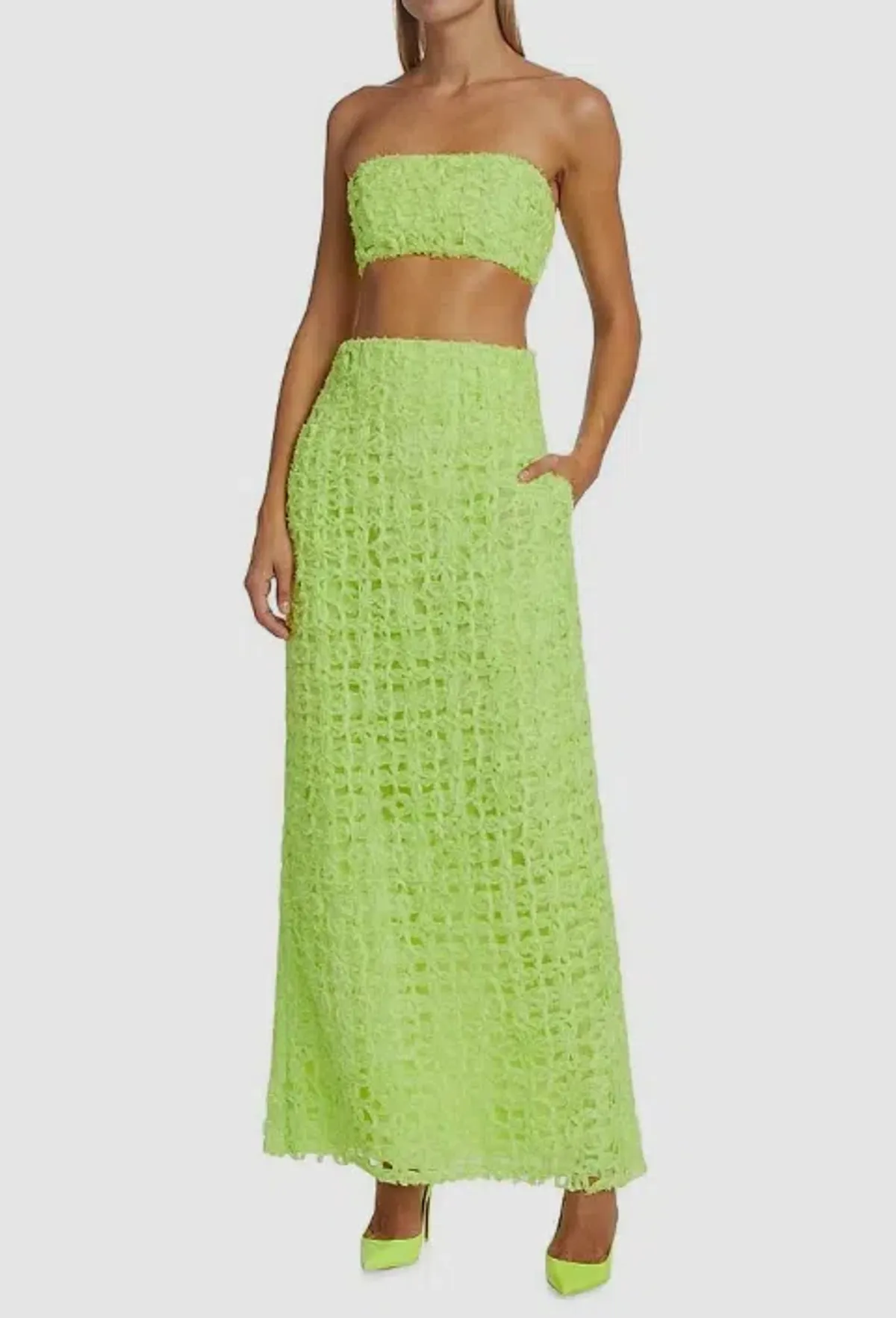 AJE Quintette Lattice Chiffon Bandeau Top & Skirt Set Lime Green SZ 8 - Image 2