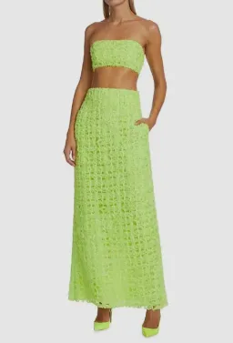 AJE Quintette Lattice Chiffon Bandeau Top & Skirt Set Lime Green SZ 8 for rent on The Volte - image 2