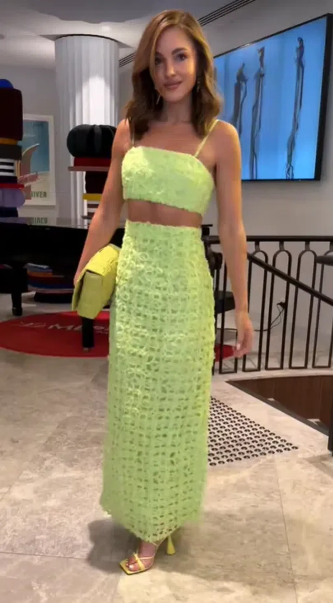 AJE Quintette Lattice Chiffon Bandeau Top & Skirt Set Lime Green SZ 8 for rent on The Volte - main image