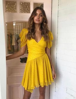 Bec + Bridge Hibiscus Golden Mini Dress - Size 8 - Yellow for rent on The Volte - image 1