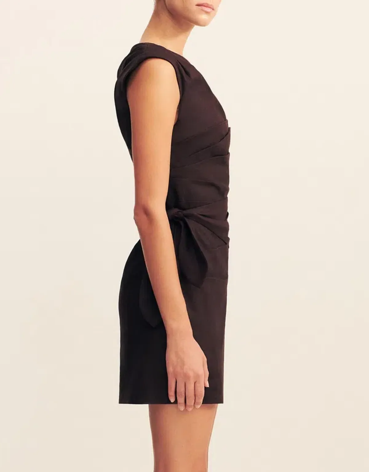 Shona Joy Brooks Asymmetrical Tie Mini Dress in Ganache - size 6 - Image 4