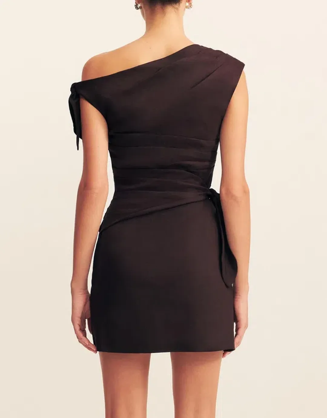 Shona Joy Brooks Asymmetrical Tie Mini Dress in Ganache - size 6 for rent on The Volte - main image