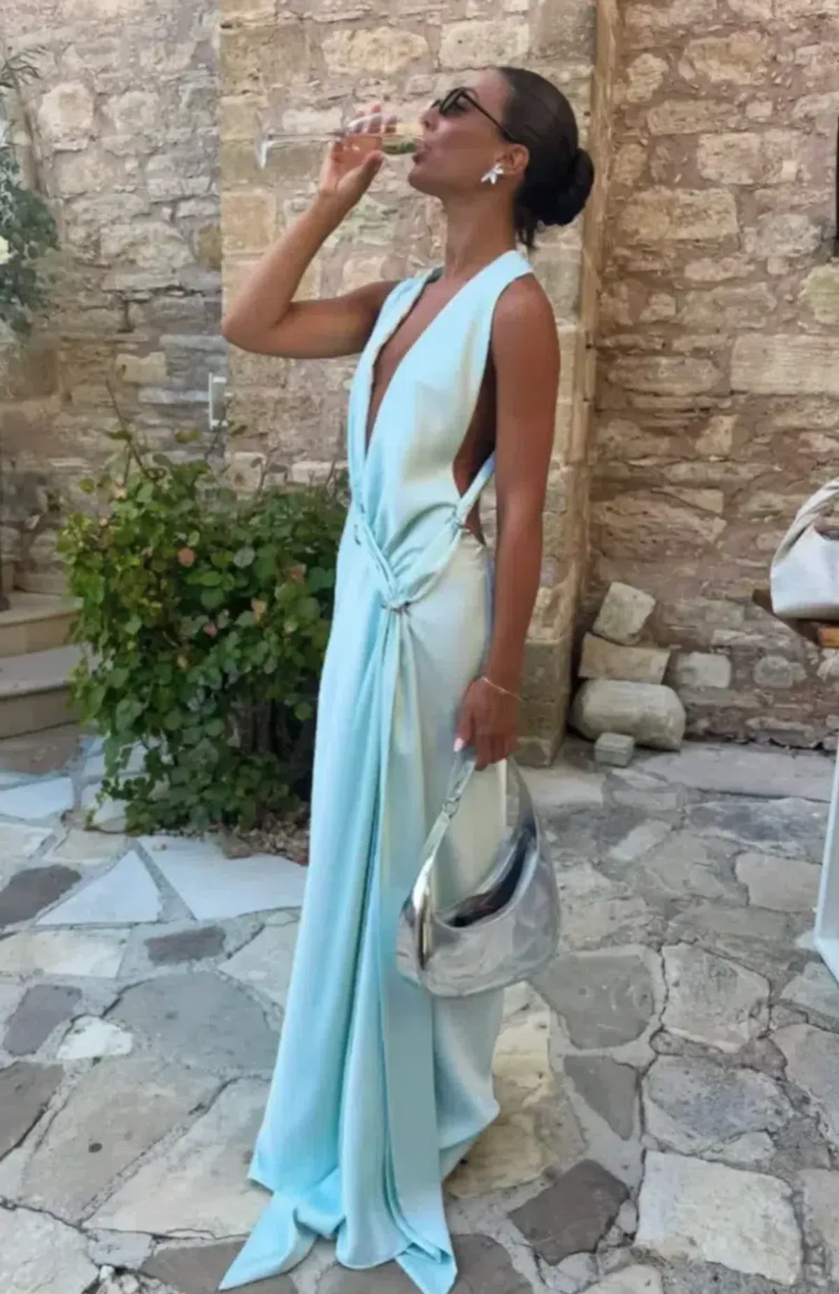 Misha Collection "The Harlow" Satin Dress - Ice Blue - Maxi Open Back Size Small S 8 (6 - 10) - Image 3
