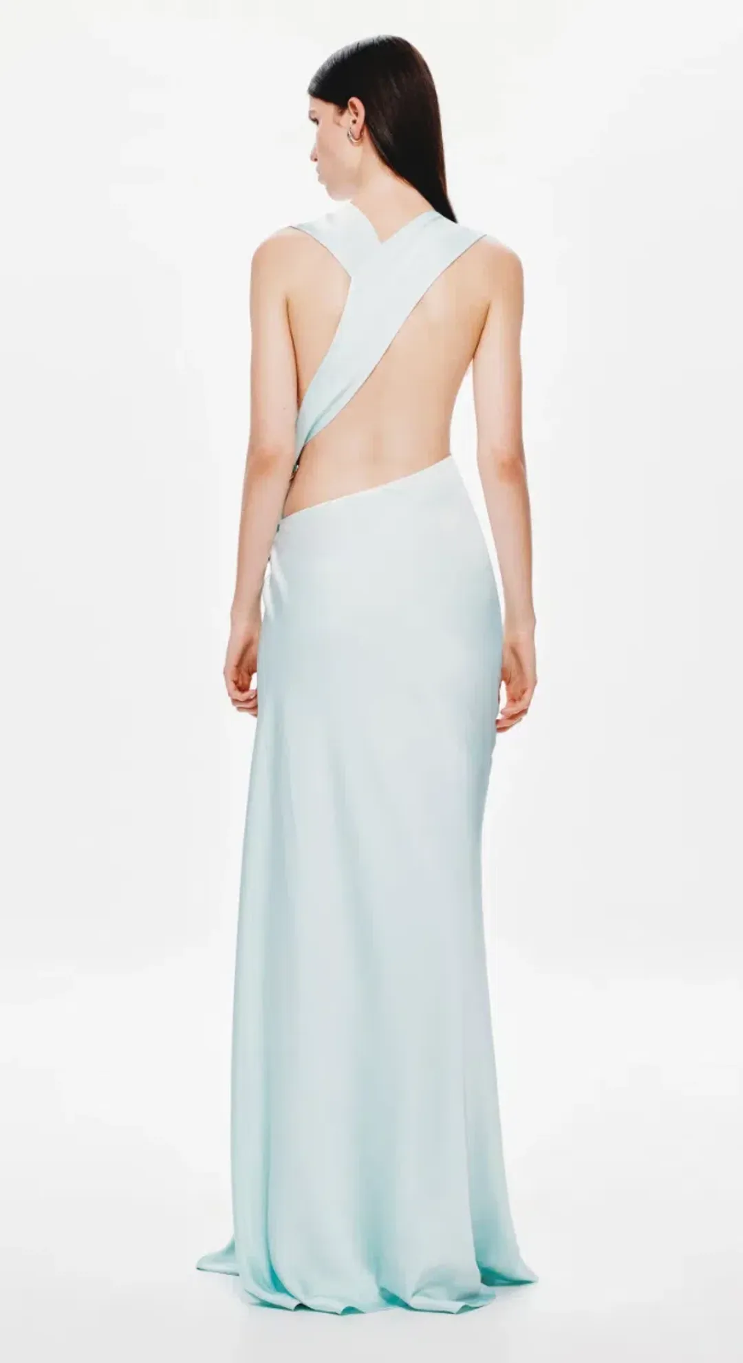 Misha Collection "The Harlow" Satin Dress - Ice Blue - Maxi Open Back Size Small S 8 (6 - 10) for rent on The Volte - main image