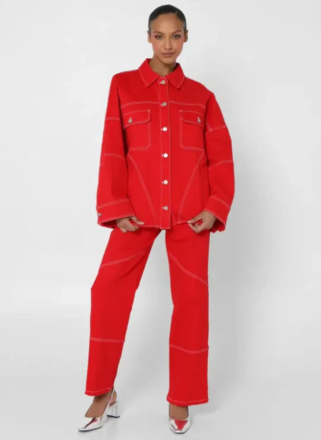 BY.DYLN Cooper Jacket & Cyrus Jeans Red Size 8 for rent on The Volte - main image