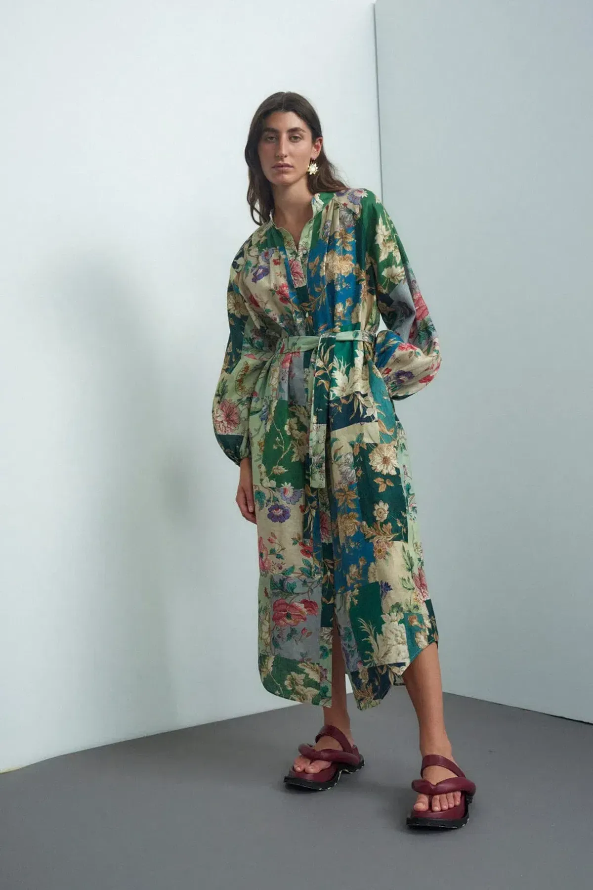 Alemais Loretta Patchwork Midi In Sage Floral for rent on The Volte - main image