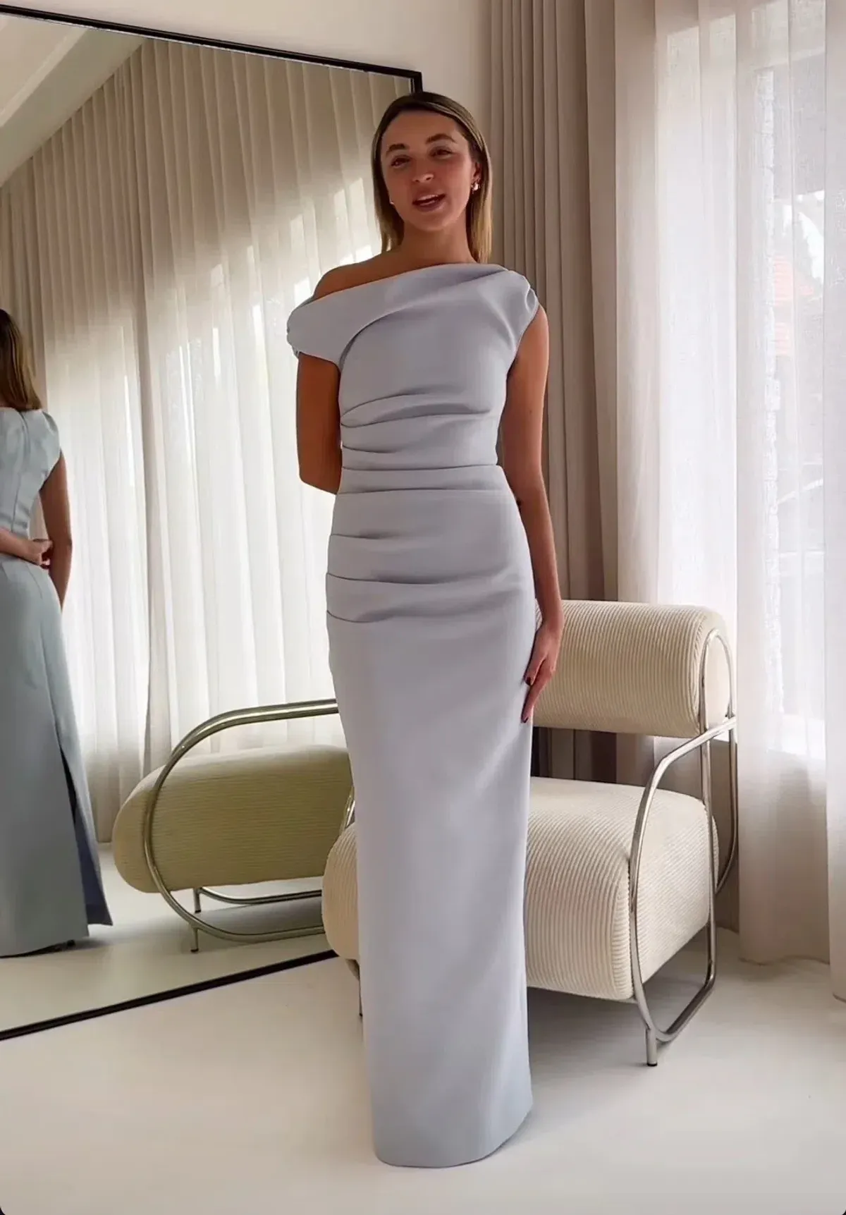 By Nicola Vivian Crepe Maxi Dress in Ice Blue AU Size 8 - Image 3