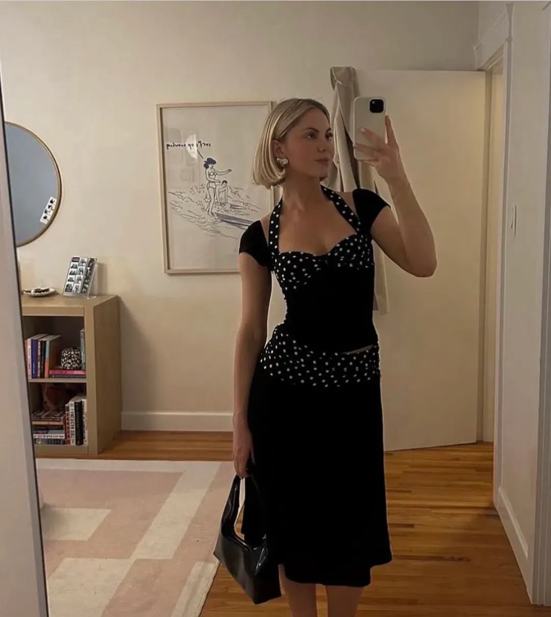 Don’t Go Naked Polka Dot Halter Set Black One Size for rent on The Volte - main image