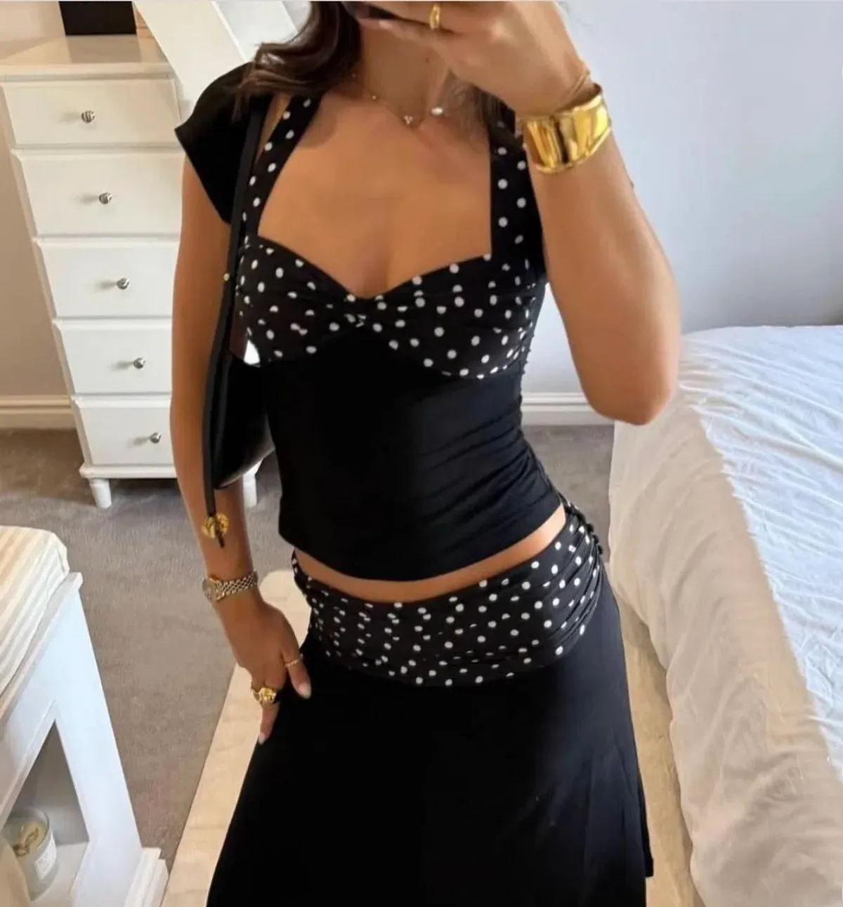 Don’t Go Naked Polka Dot Halter Set Black One Size - Image 1