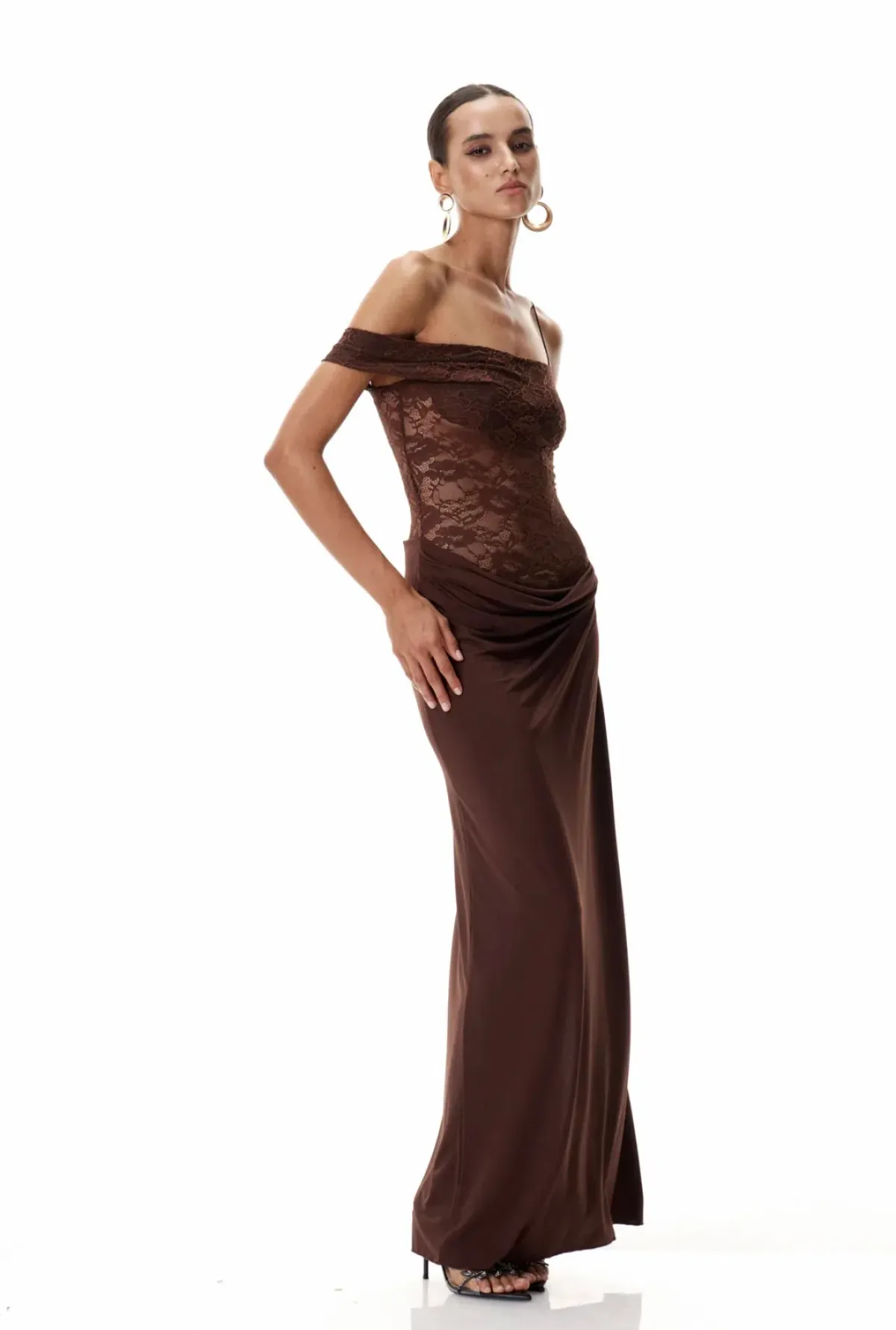 Innovare Denim Chenda Lace Asymmetric Maxi Brown Size M - Image 6