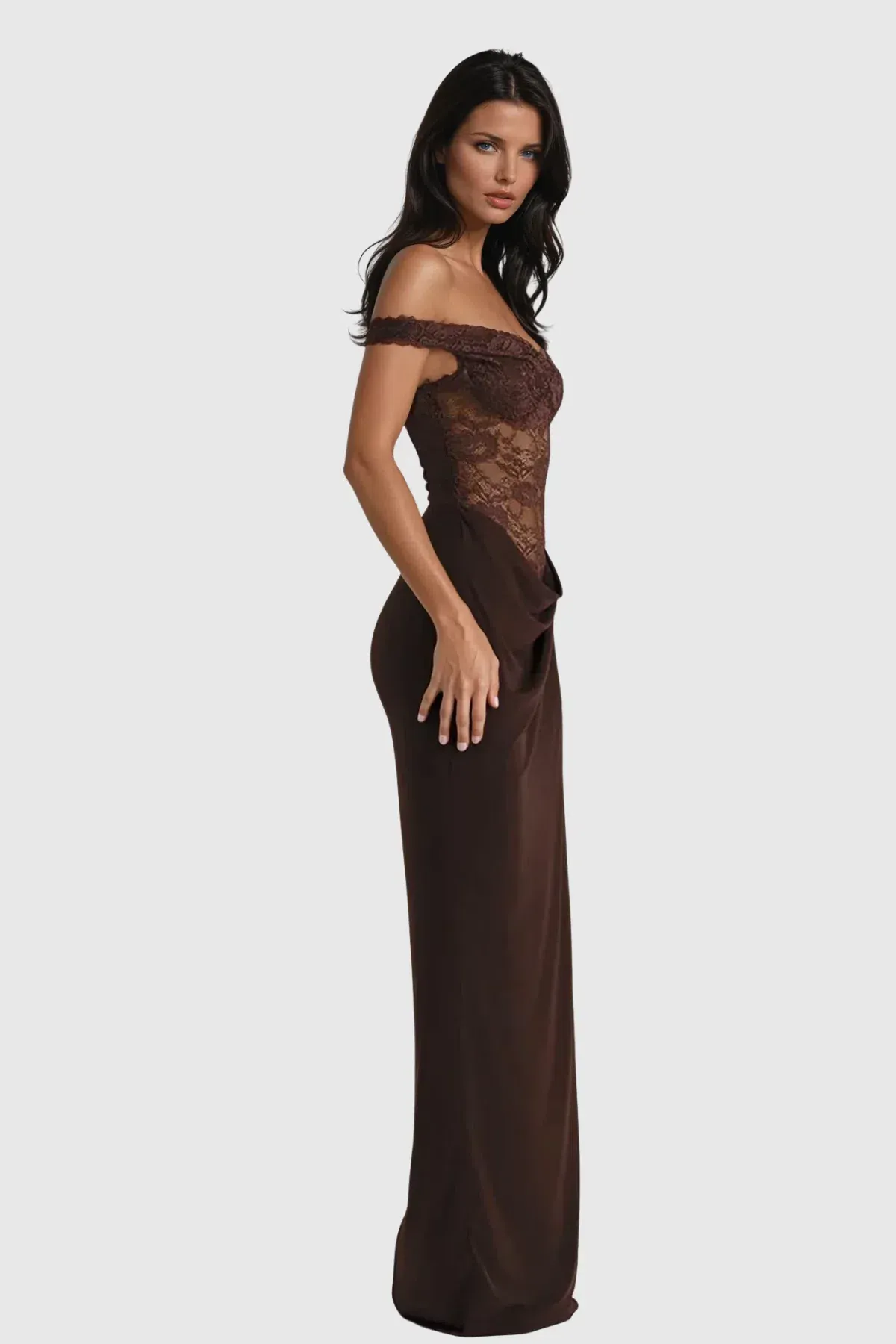Innovare Denim Chenda Lace Asymmetric Maxi Brown Size M - Image 2