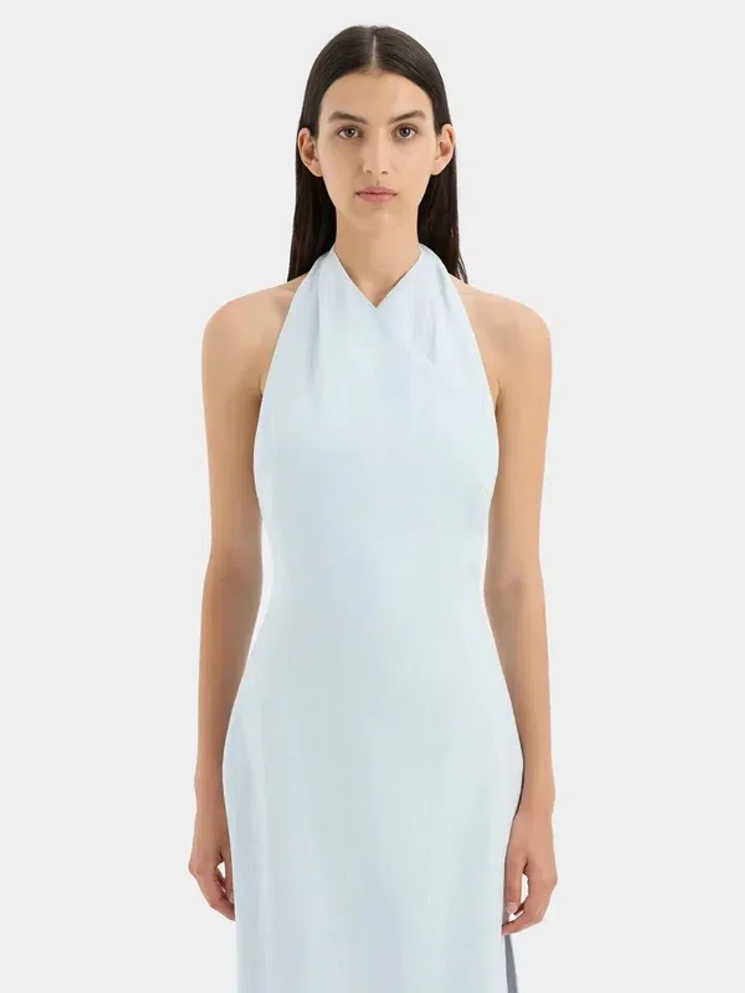 Sir The Label Iris Linen Halterneck Midi Dress in Light Blue AU Size 8 / Sir Size 1 for rent on The Volte - main image