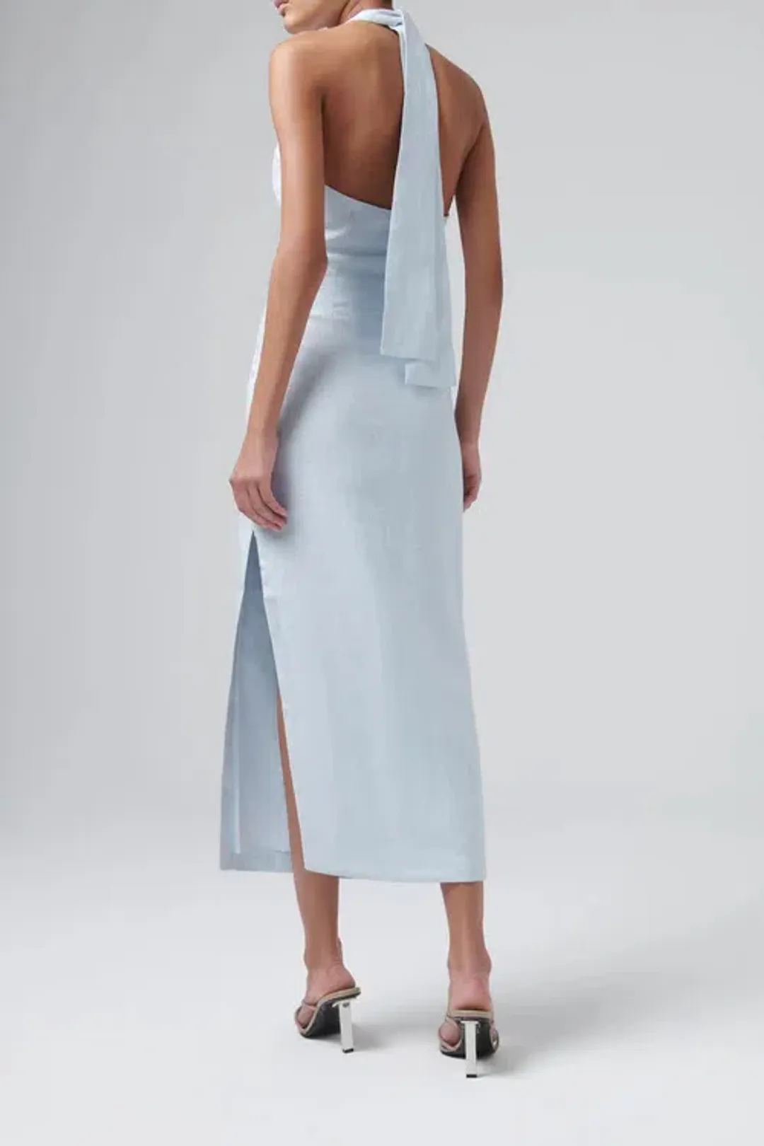 Sir The Label Iris Linen Halterneck Midi Dress in Light Blue AU Size 8 / Sir Size 1 for rent on The Volte - main image