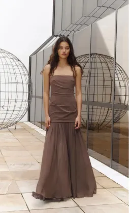 Bec & Bridge REID DROP WAIST MAXI DRESS in Milk Choc Size 8 for rent on The Volte - image 3