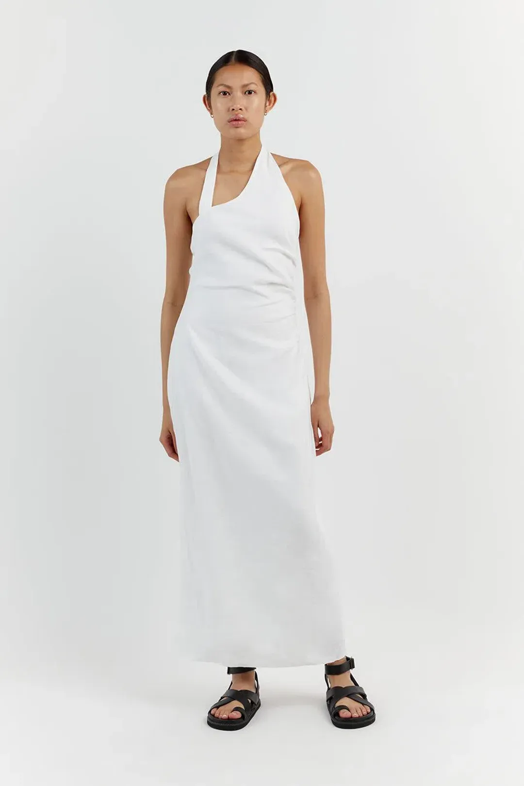 Dissh Zoey Asym Linen Mid Dress White for rent on The Volte - main image