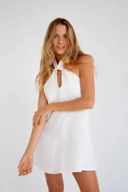 VRG GRL Natassia Linen Halter Mini Dress White for rent on The Volte - image 3