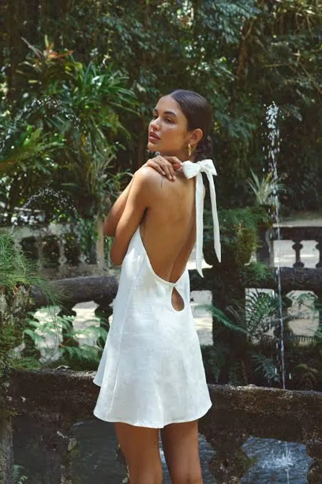 VRG GRL Natassia Linen Halter Mini Dress White for rent on The Volte - main image