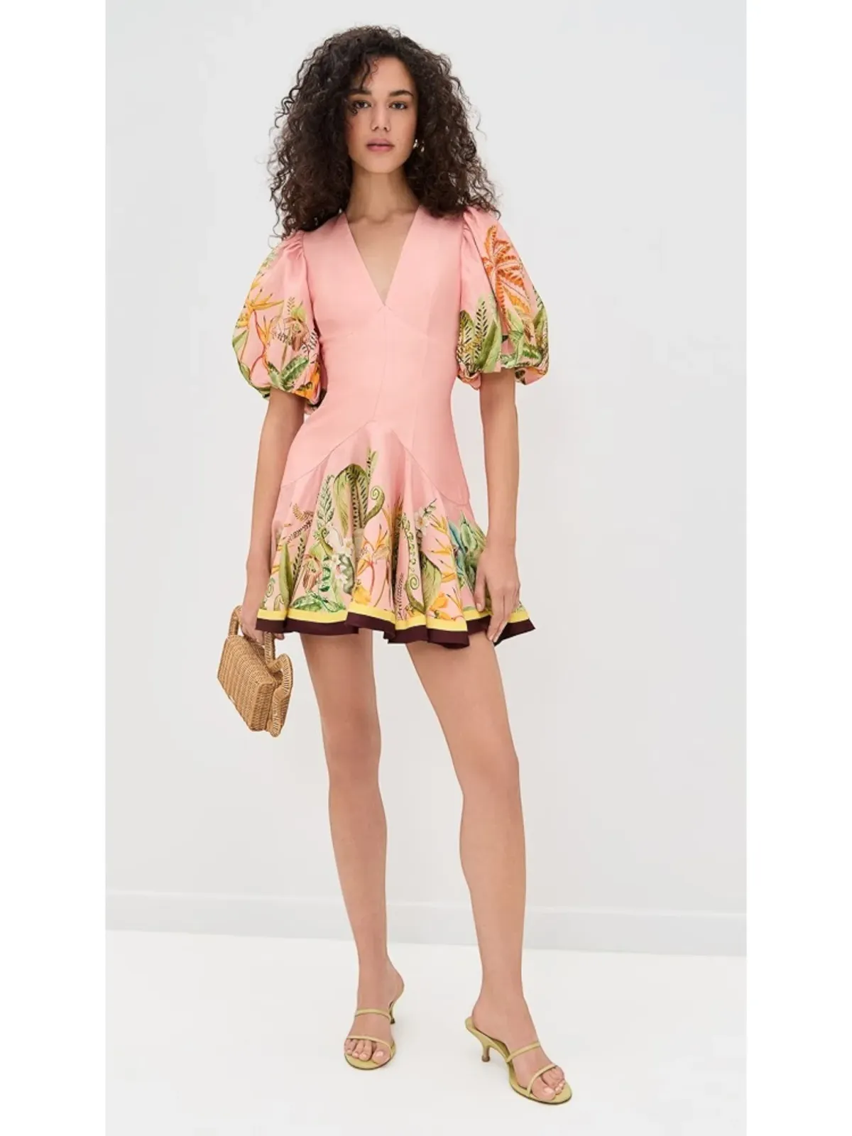 Alemais Papaya Mini Dress Size 16 Linen Blush Print Puff Sleeve - Image 4