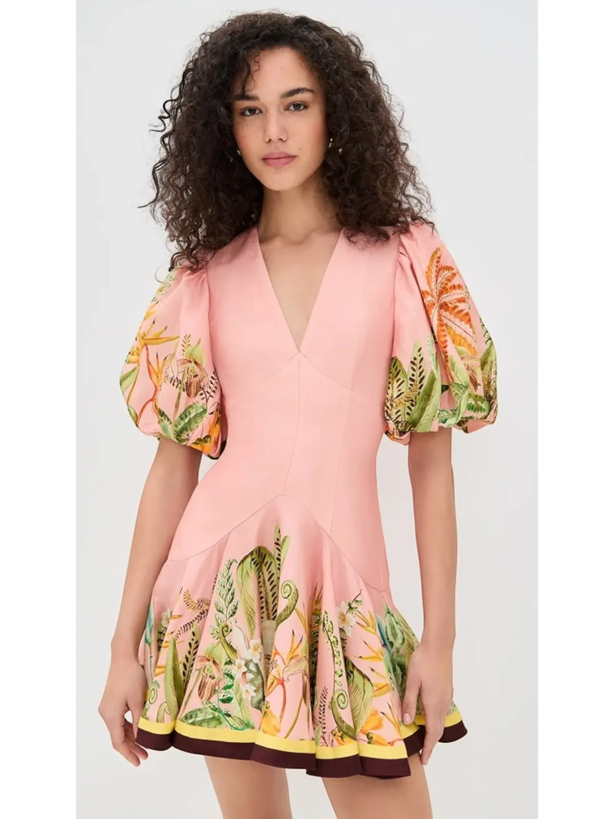 Alemais Papaya Mini Dress Size 16 Linen Blush Print Puff Sleeve - Image 1