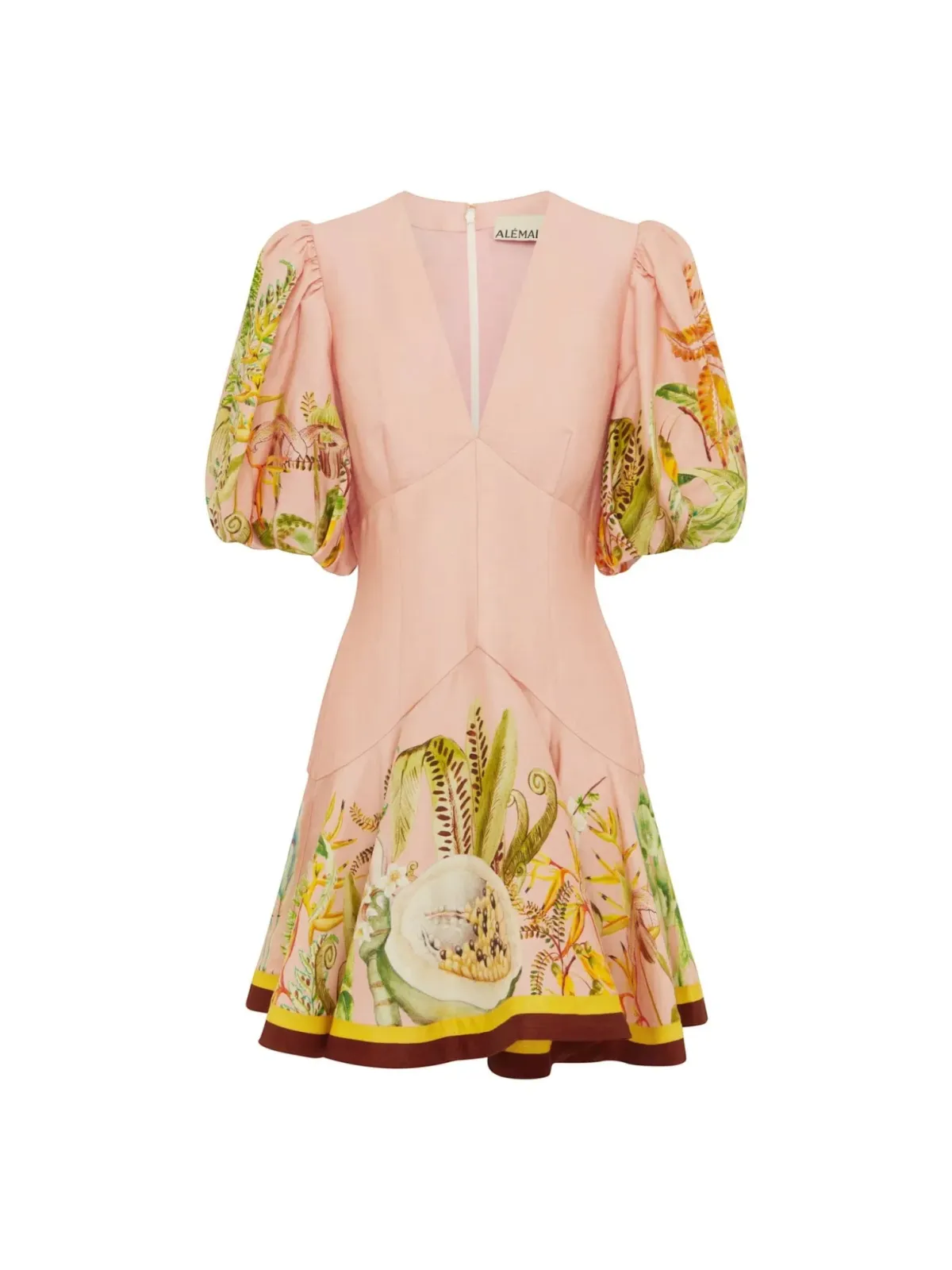 Alemais Papaya Mini Dress Size 16 Linen Blush Print Puff Sleeve - Image 2