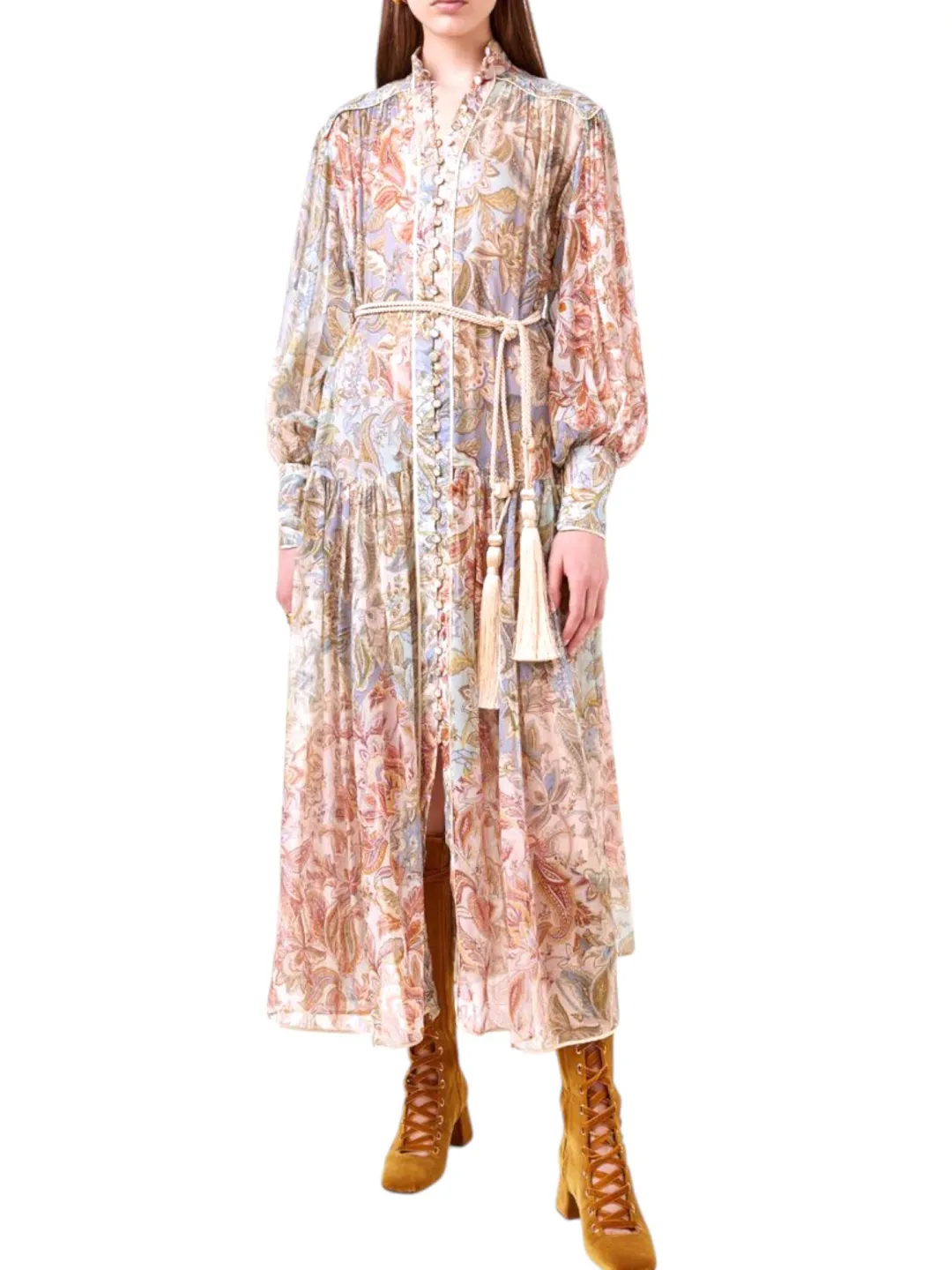 Zimmermann Lucky Bound Midi Dress Size 3 / AU 14 Silk Paisley Floral Print Long Sleeve for rent on The Volte - main image