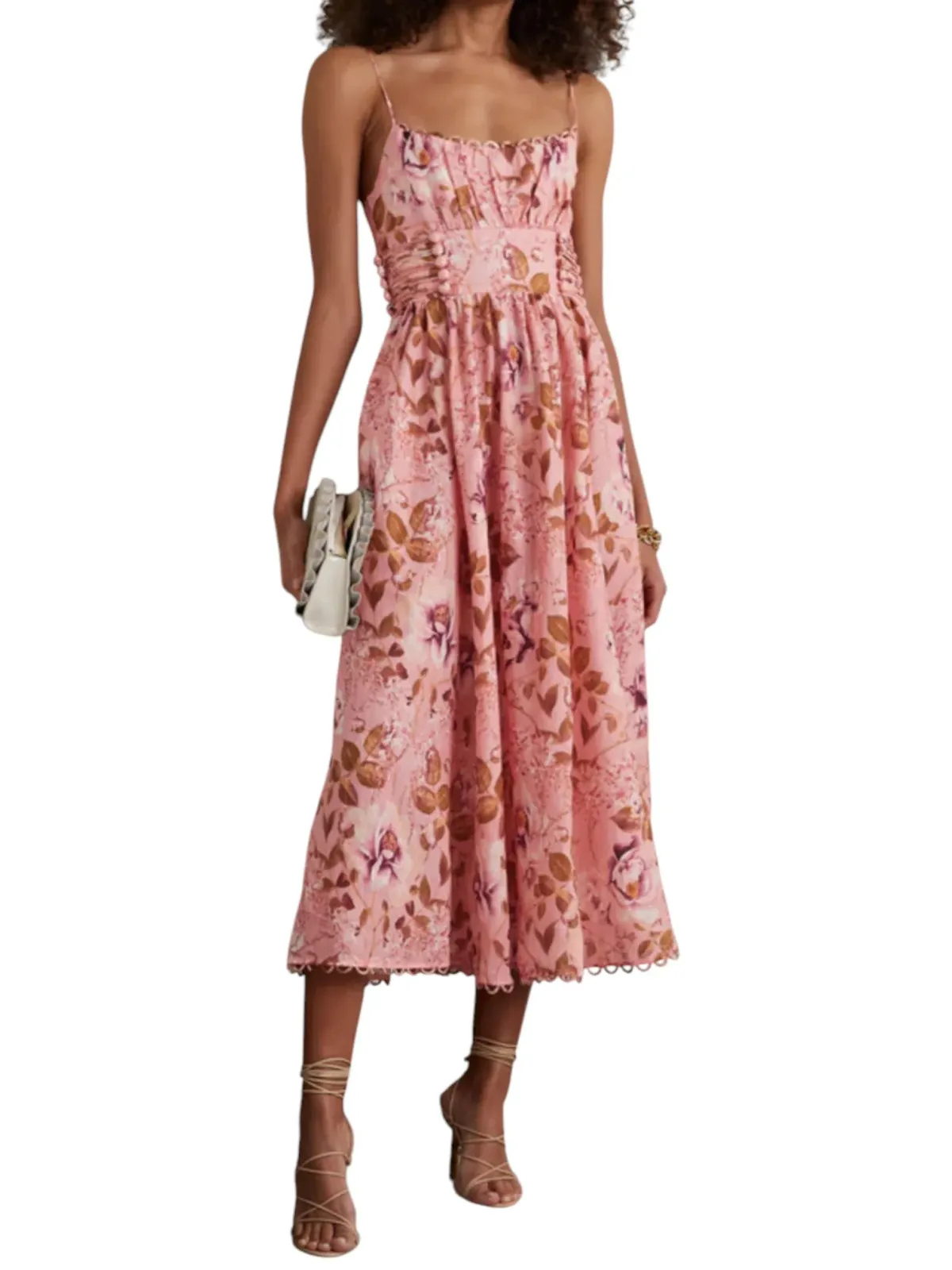 Zimmermann Rosa Laced Picnic Dress Size 4 / AU 16 Linen Pink Floral Print Midi - Image 3