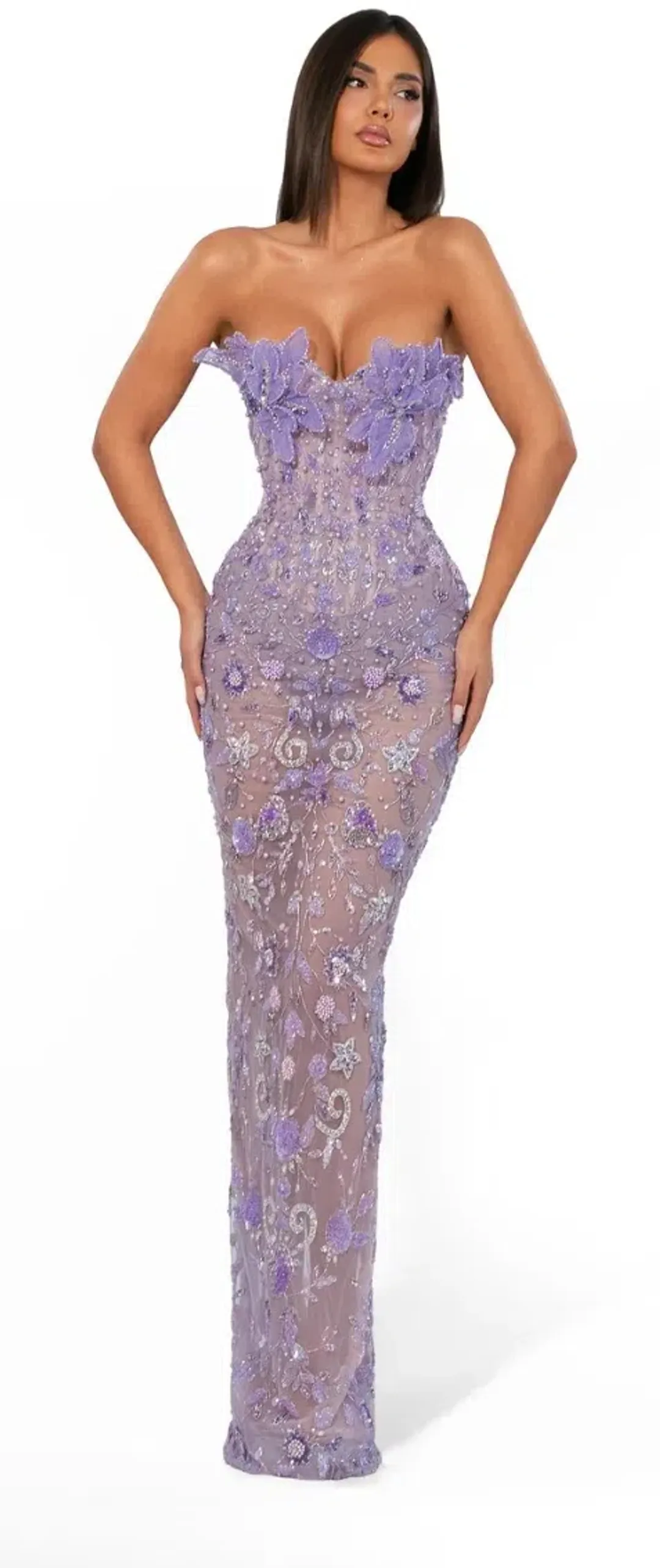 ALBINA DYLA LAVENDER 3D FLORAL GOWN SIZE SMALL for rent on The Volte - main image