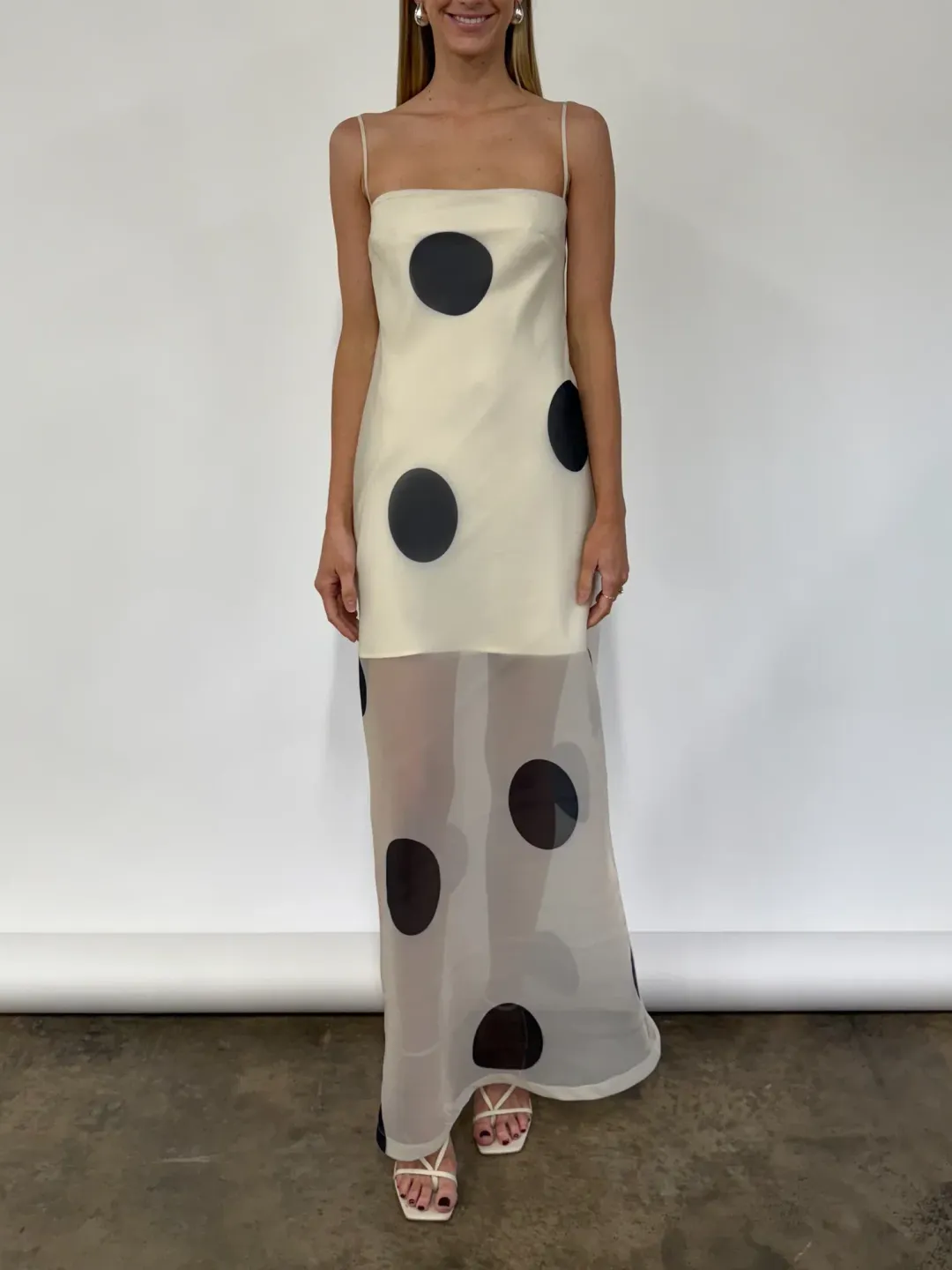 By Nicola Mila Maxi Dress In Ivory Polka Size 10 for rent on The Volte - main image
