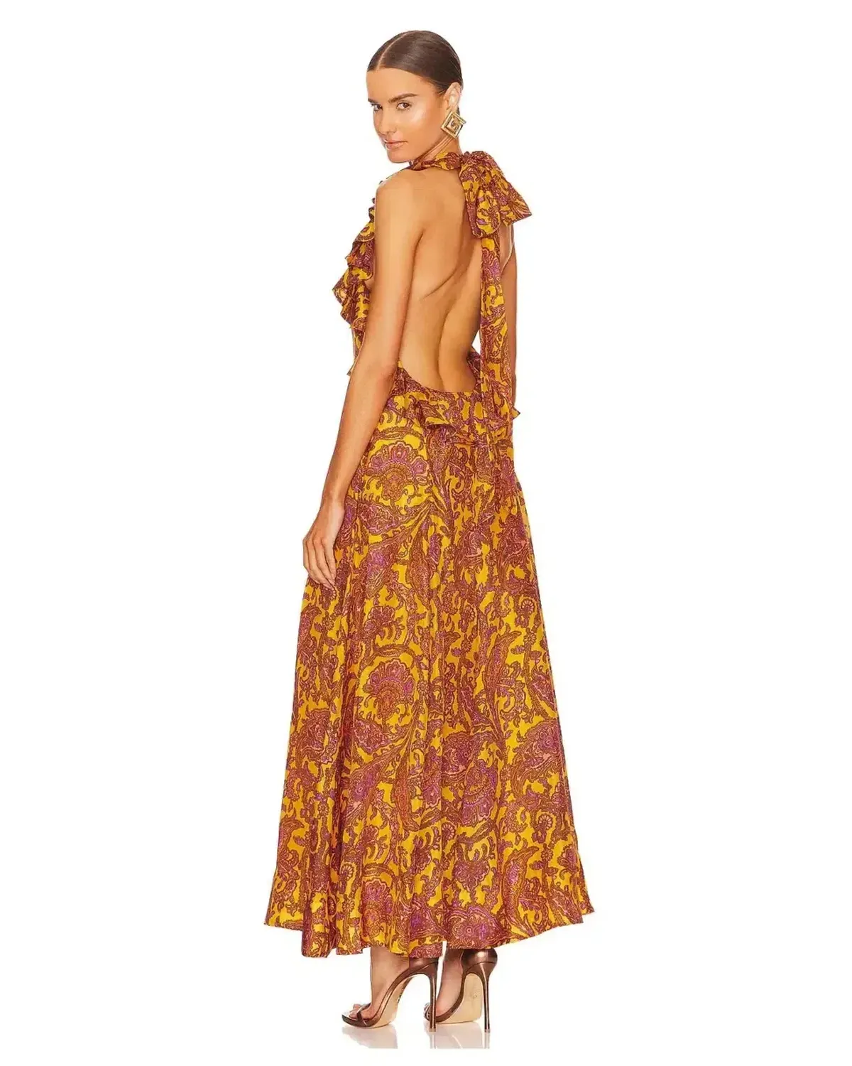 Zimmermann Tiggy Halter Maxi Dress in yellow and peach paisley silk - Image 2