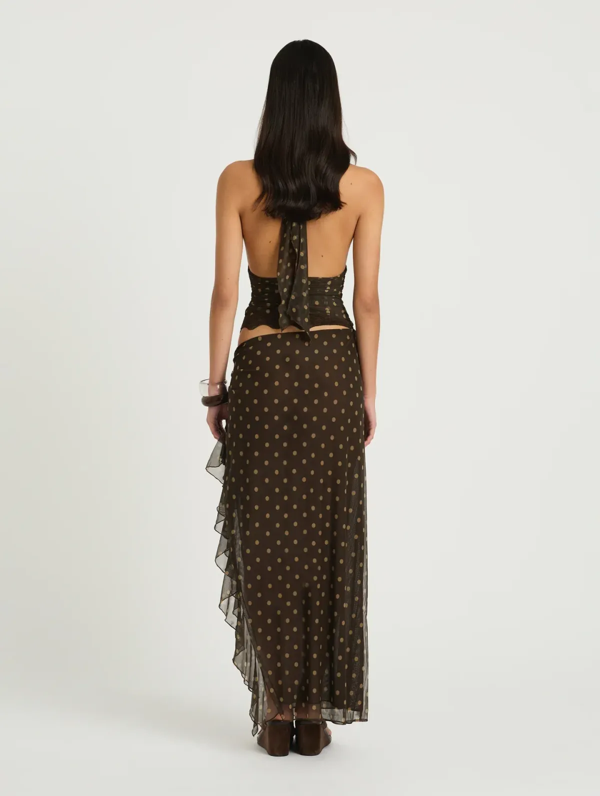 BENNI PENELOPE MAXI DRESS CHOCOLATE POLKA DOT SIZE 8 - Image 3