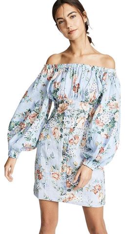 Zimmermann Bowie Off Shoulder Mini Dress In Lilac Floral Print Size 8 for rent on The Volte - image 2