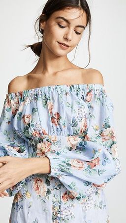 Zimmermann Bowie Off Shoulder Mini Dress In Lilac Floral Print Size 8 for rent on The Volte - image 3