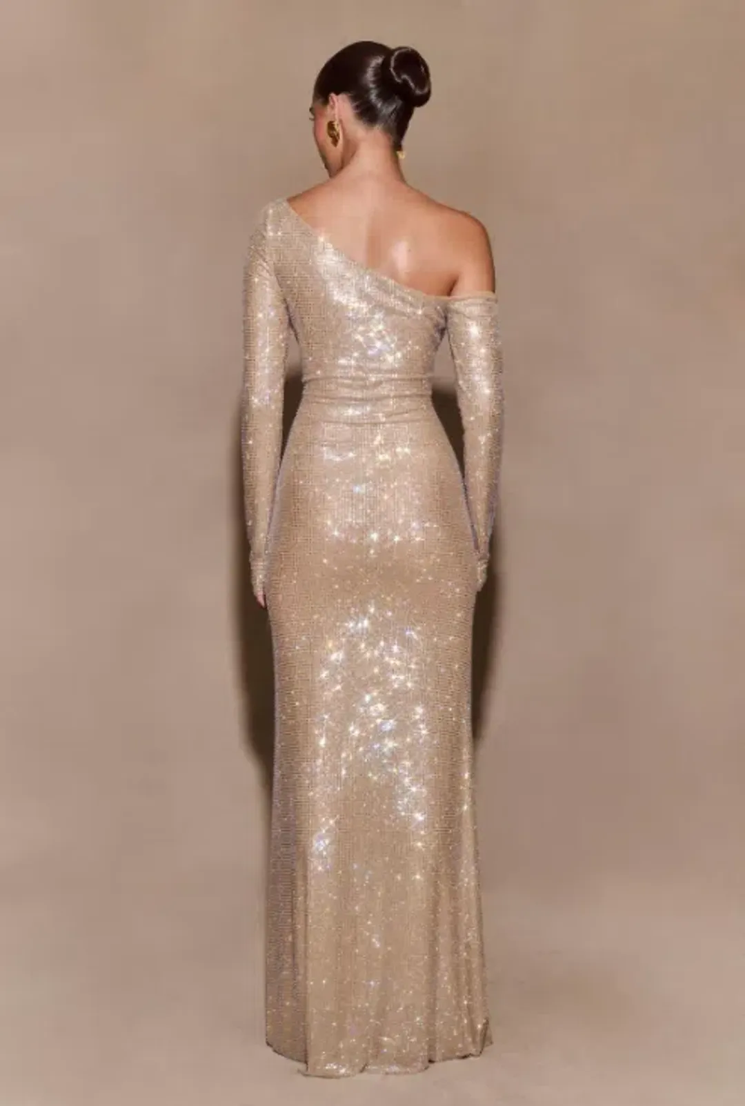 Marcia Diamante Long Sleeve Maxi Dress - Nude for rent on The Volte - main image