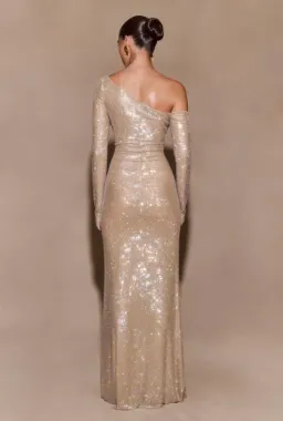 Marcia Diamante Long Sleeve Maxi Dress - Nude for rent on The Volte - image 2