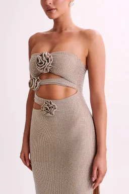 Strapless Rose Diamante Maxi Dress - Nude for rent on The Volte - image 4