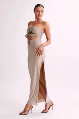 Strapless Rose Diamante Maxi Dress - Nude for rent on The Volte - image 2
