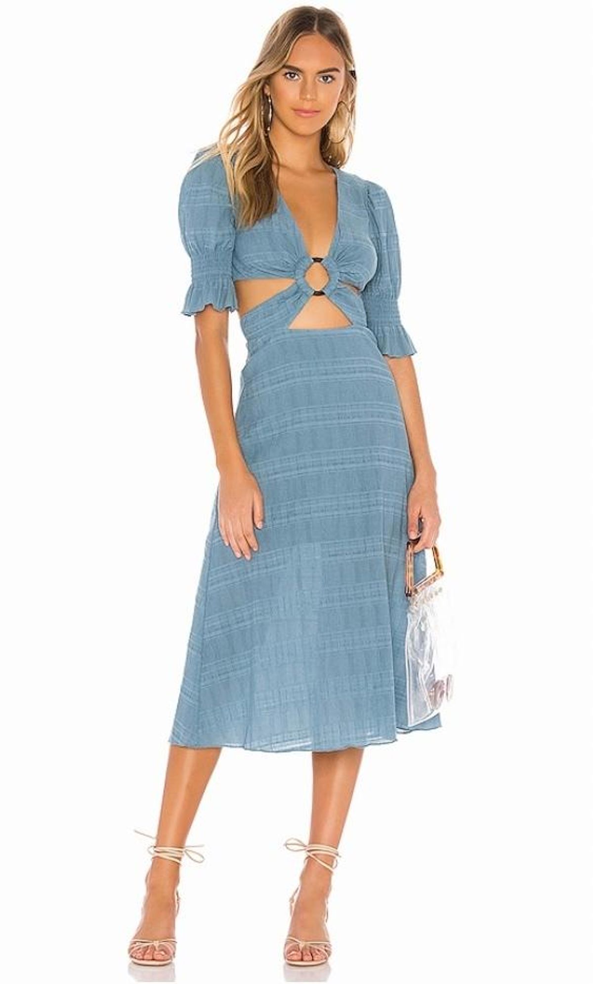 Tularosa Nanette midi Dress dusty blue size 10 for rent on The Volte - main image