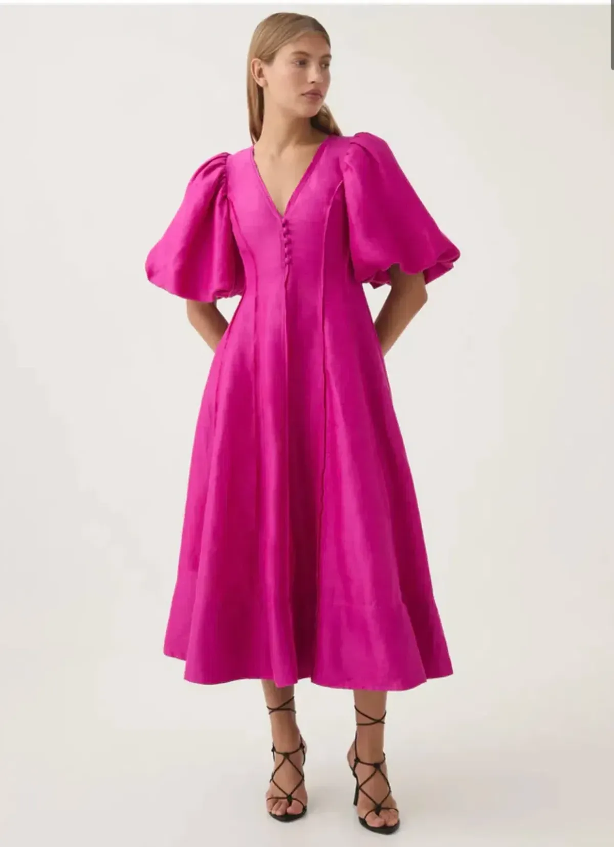 AJE DUSK PUFF SLEEVE MIDI DRESS IN DEEP MAGENTA - Image 2
