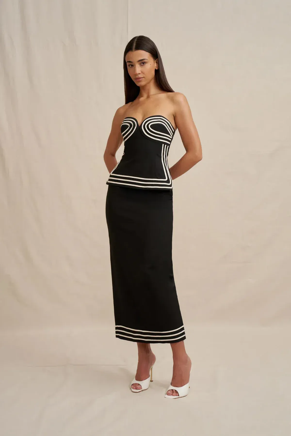 By Johnny Black & White Sloane Stripe Midi Set Size 10 - Image 1