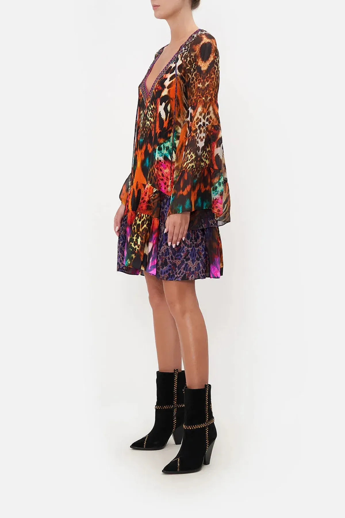 Camilla A-Line Gathered Panel Mini Dress Surrealist Suspension Multi Size 10 - Image 3