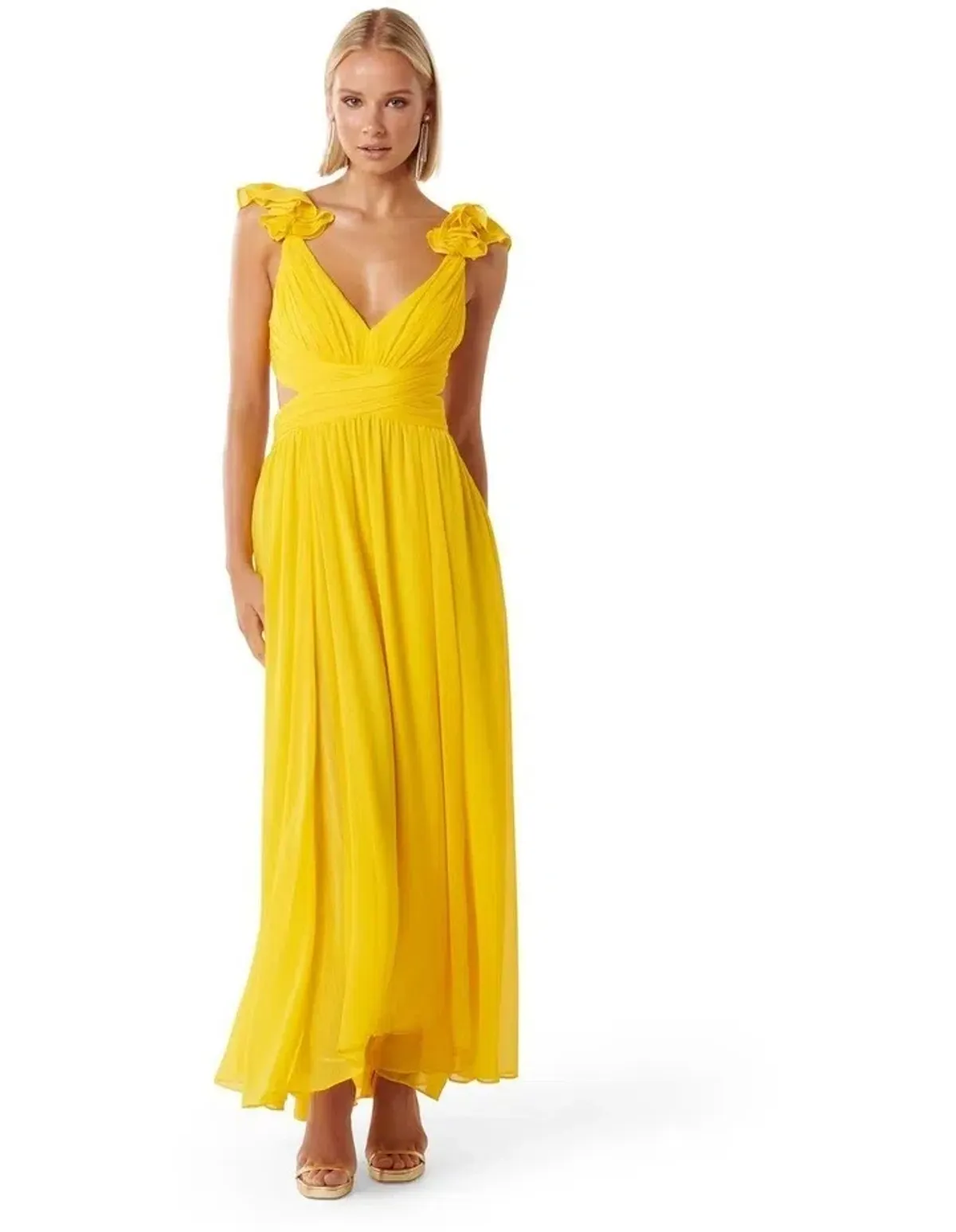Forever New Selena Ruffle Shoulder Maxi in Yellow Size 12 - Image 1