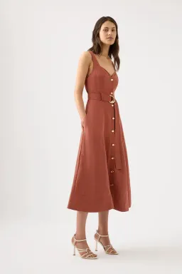 Aje Clay Belted Midi Dress In Coffee Brown | AU 8 for rent on The Volte - image 4